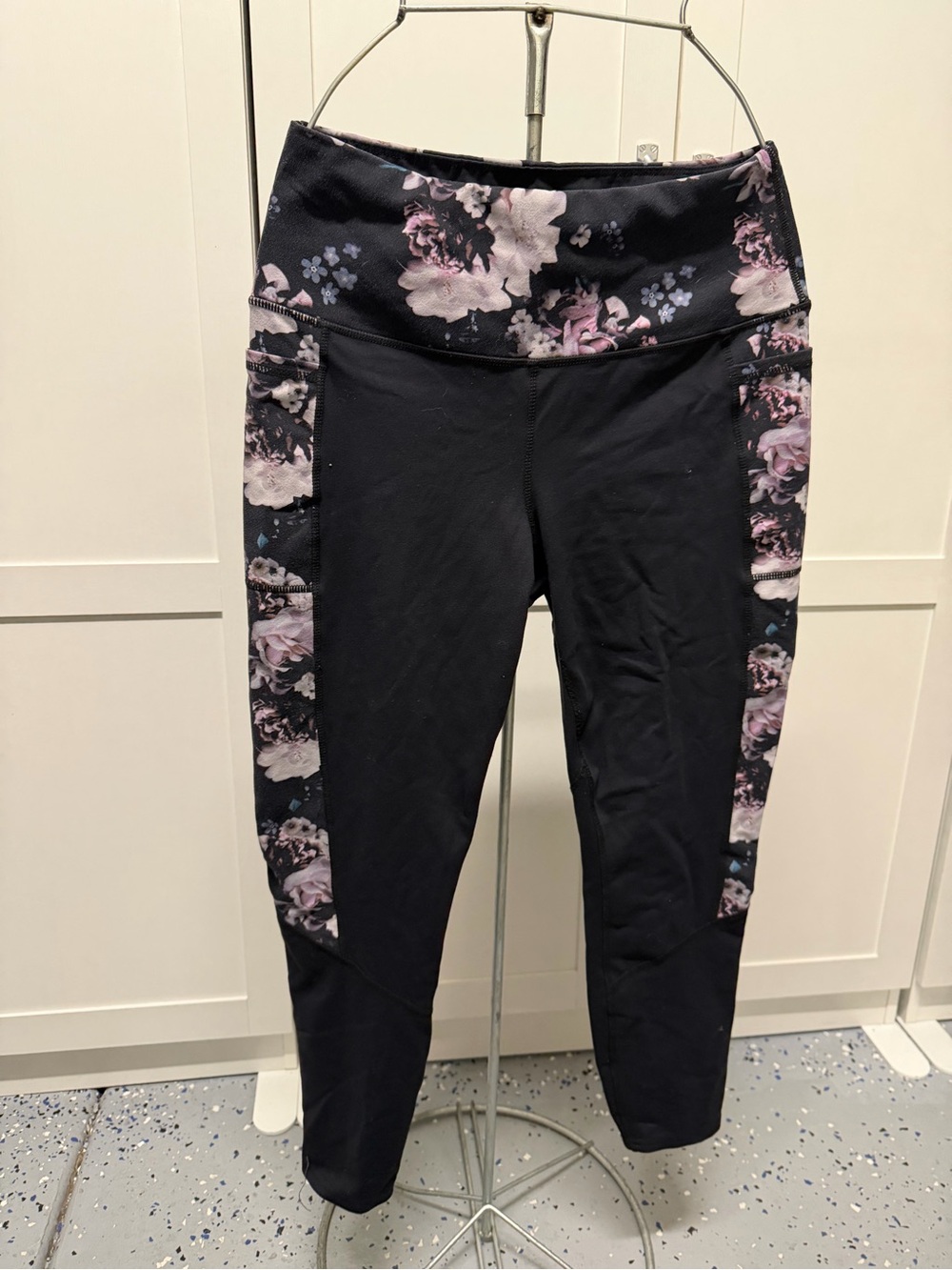 Skechers Black Leggings with Pink Floral Trim